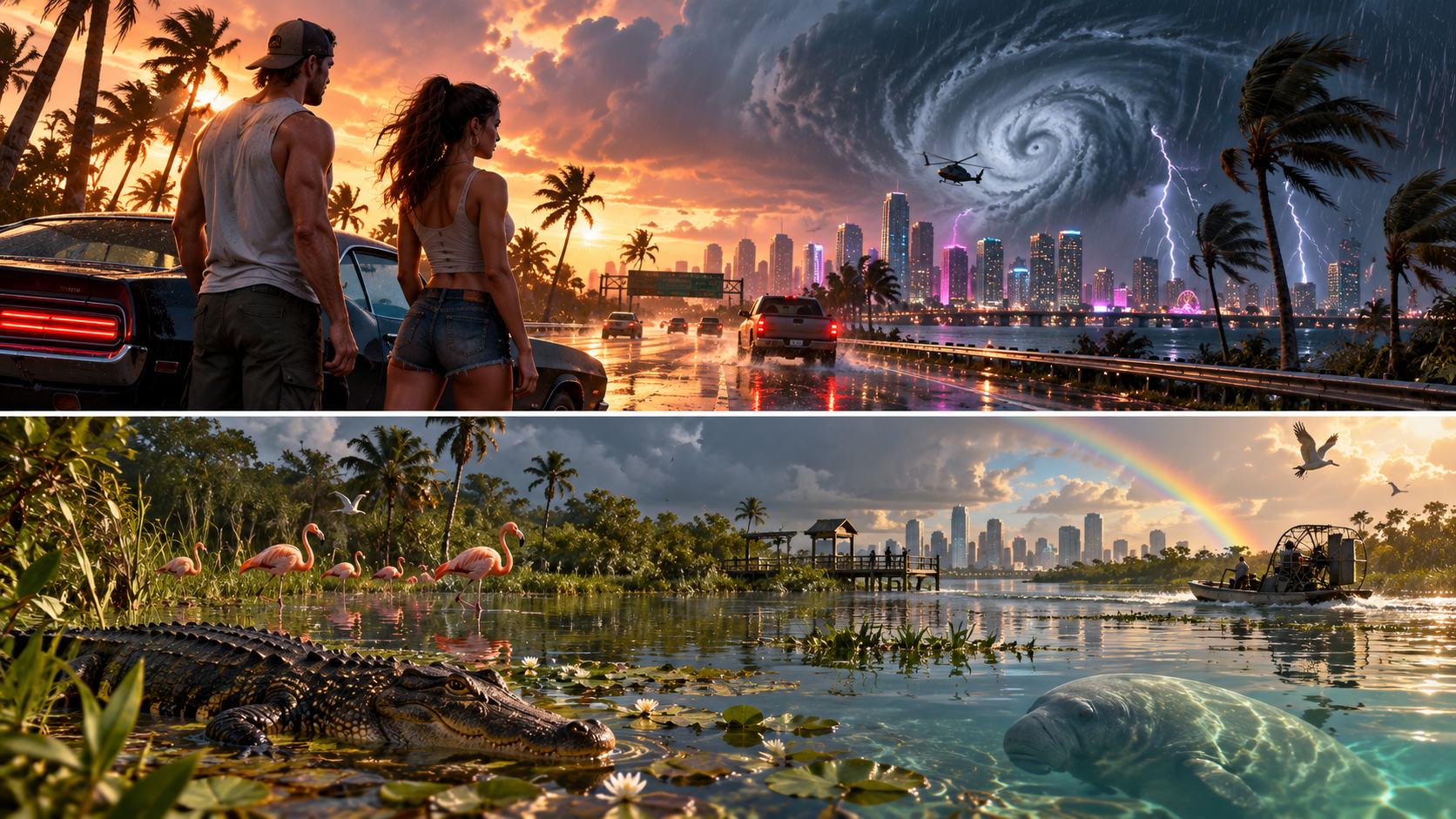 Editorial illustration of extreme weather and wildlife in Leonida